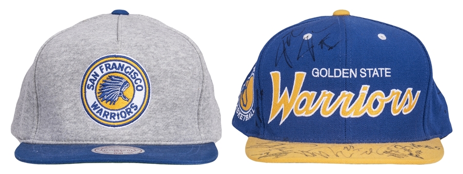 Golden State Warriors Signed Hat Pair (2 Different) Including Team Signed Example & Single Signed Stephen Curry Example (Beckett)